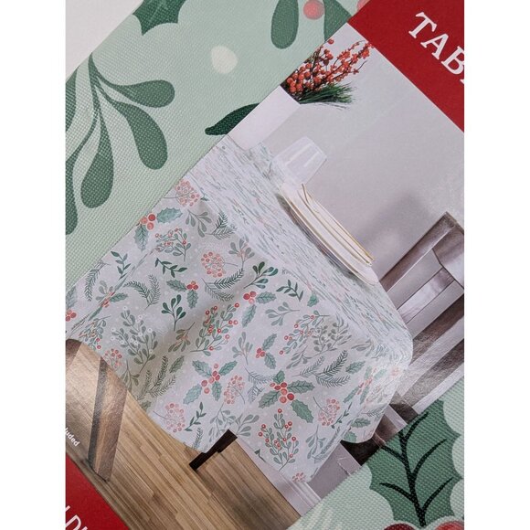 Holiday Time PEVA Tablecloth 70" Round Diameter Chloride-Free Floral Design Chri - Picture 2 of 5